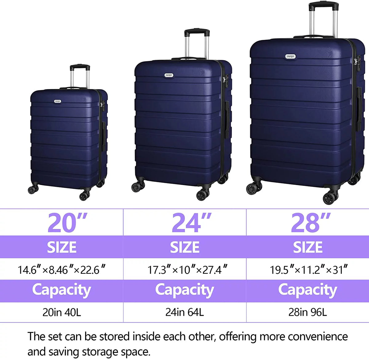 3 Piece PC ABS Hardside Lightweight Luggage Set with TSA Lock V7306