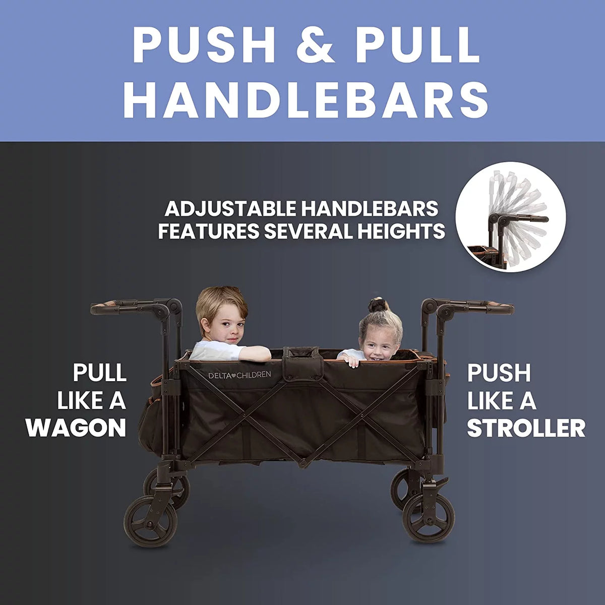 Black 2 Kids Stroller Wagon with Canopy B6329