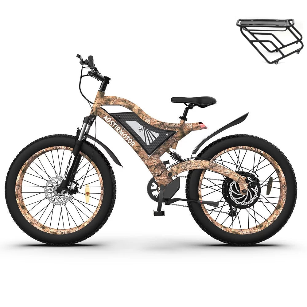 26 1500W Fat Tire Electric Bike 48V 15AH Removable Lithium Battery Full Suspension Mountain Bicycle M860350