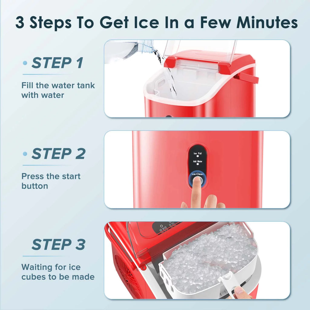Nugget Ice Maker Countertop 33lbs/24H Self-Cleaning Portable Ice Machine Gray Q280