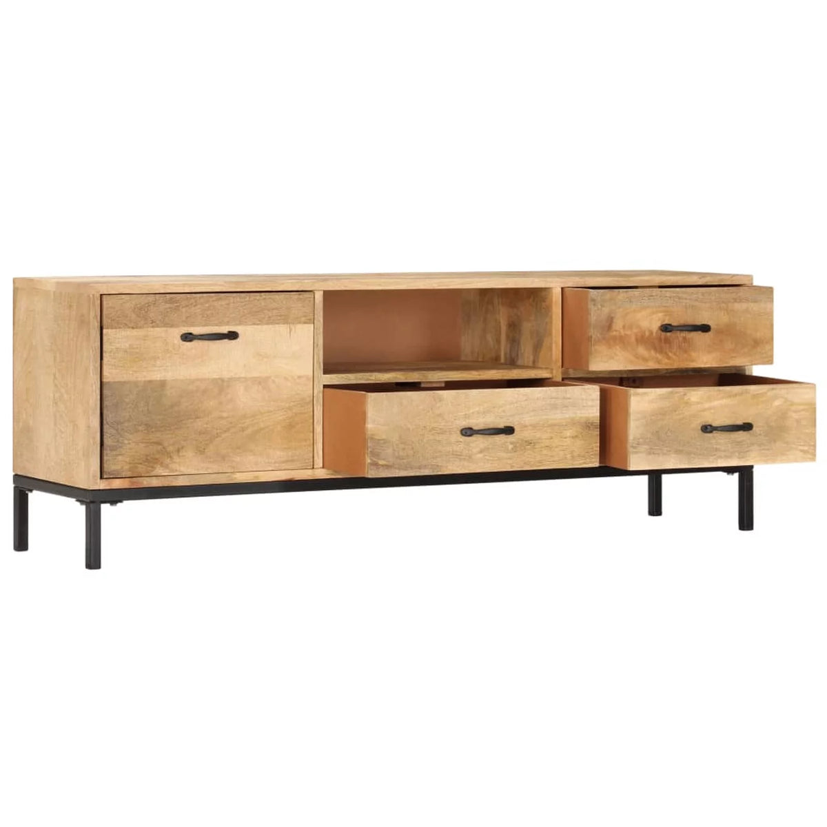 Mango Wood TV Cabinet with Storage Drawers and Open Shelf F53307