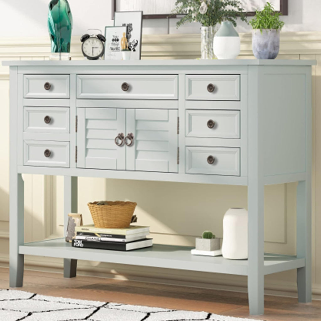 45 Console Table with 7 Drawers Cabinet and Bottom Shelf Sideboard I485215