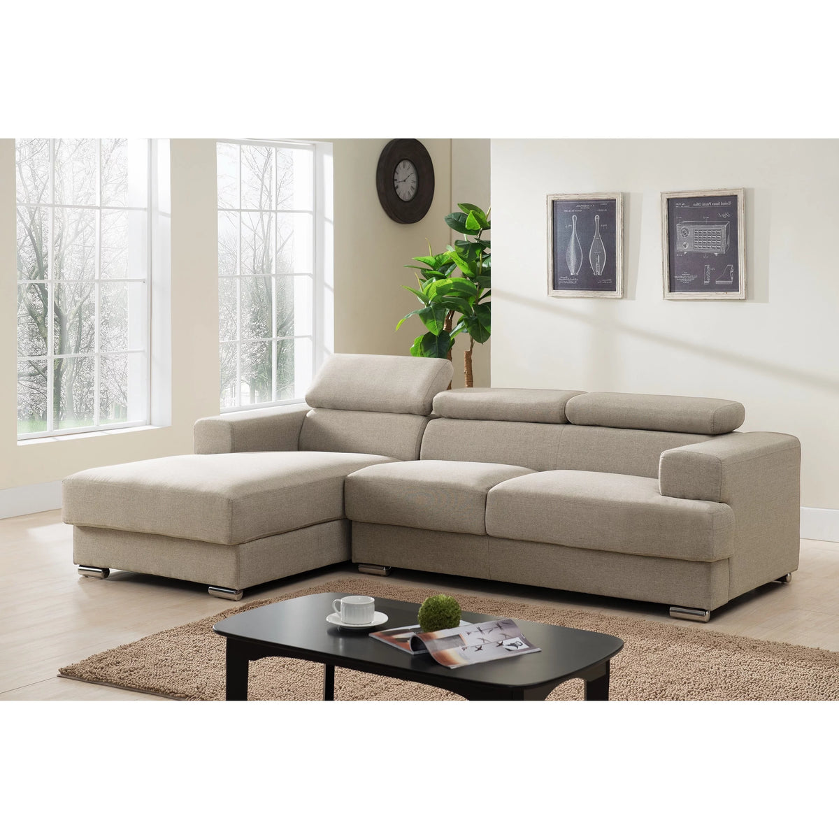 Grey Fabric Upholstered Left Facing Sectional Sofa K887801