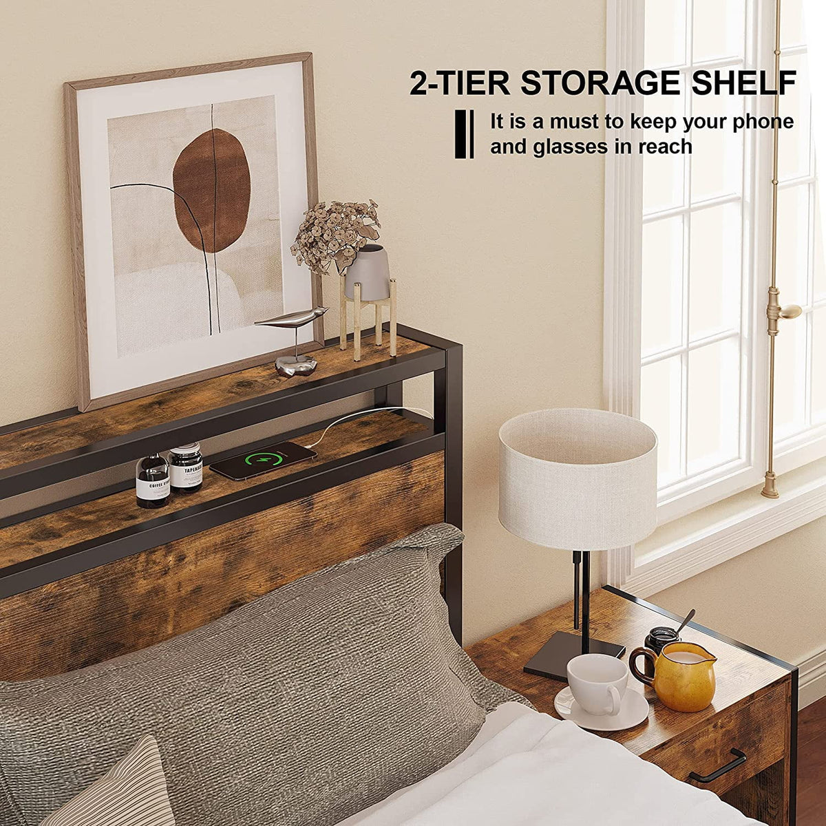 Queen Bed Frame with Industrial Headboard I175