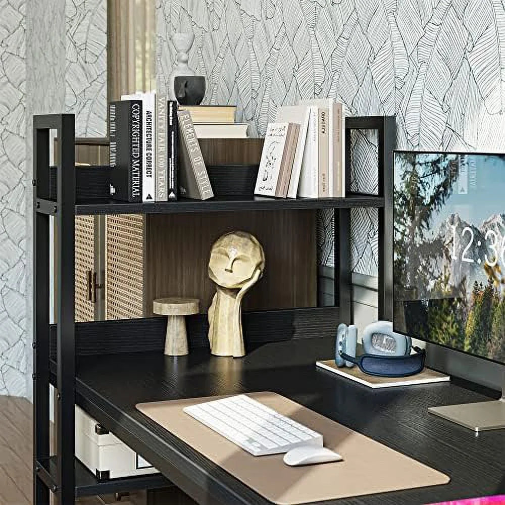 55 inch Black Computer Desk with Shelves P567