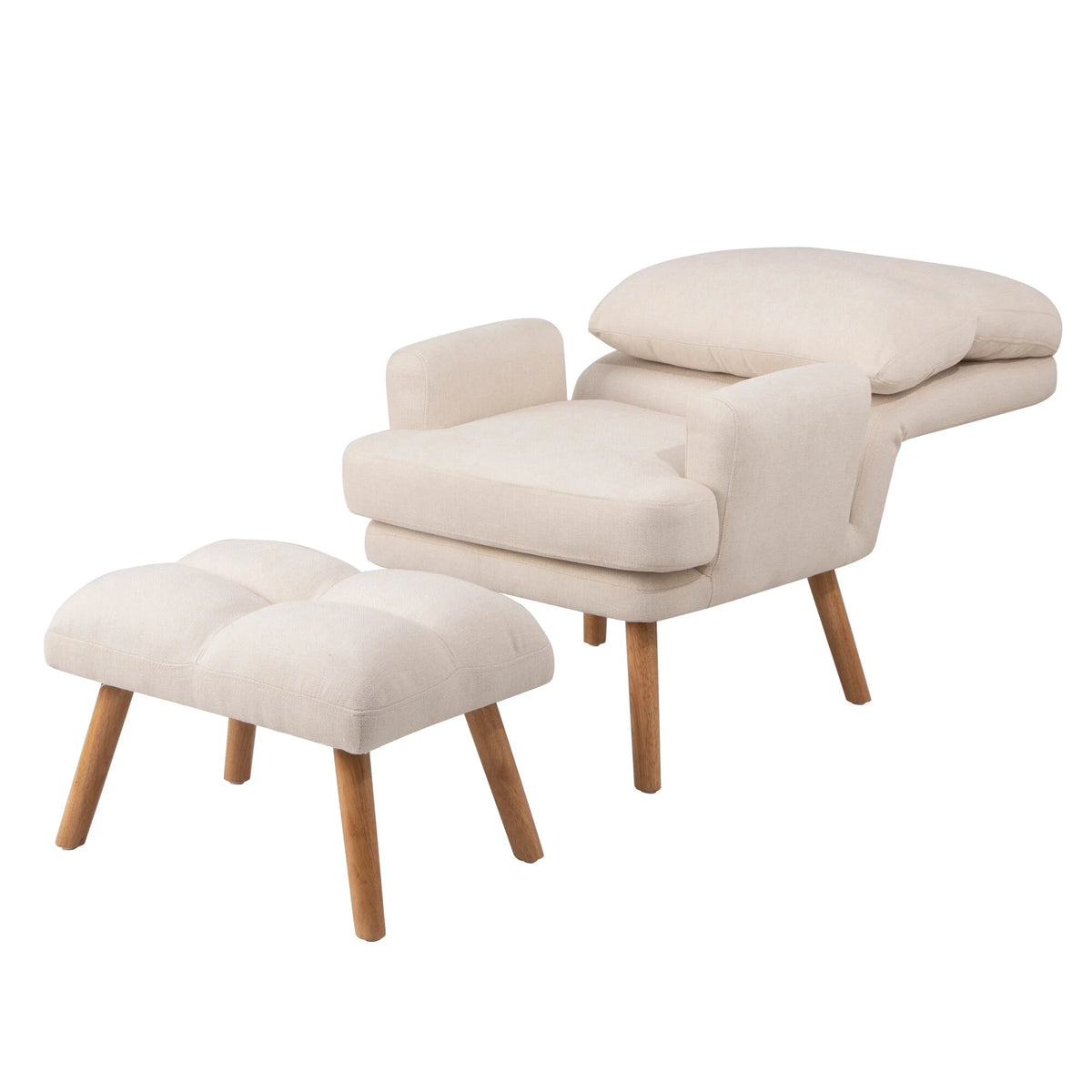 Beige Fabric Accent Chair with Ottoman X8858
