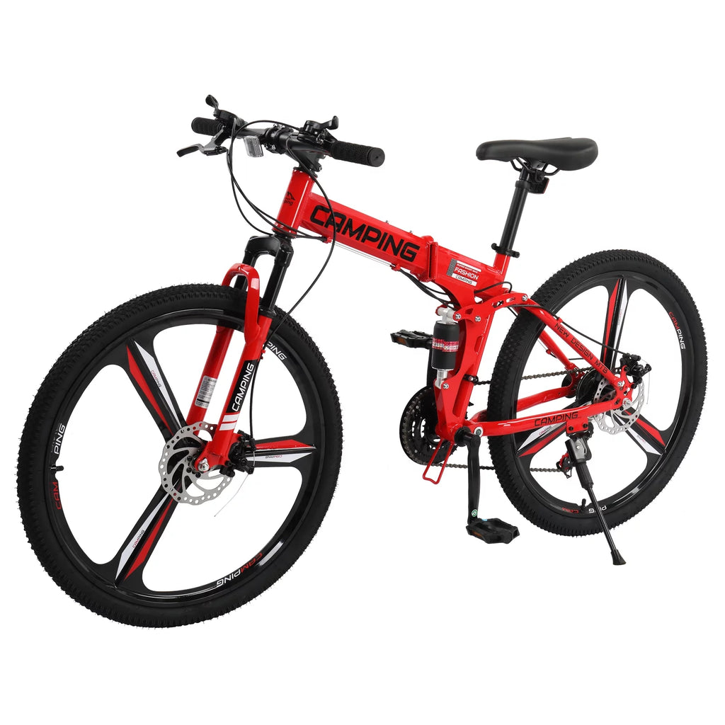 26 inch 21 Speeds Folding Mountain Bike High Carbon Steel Red H53271