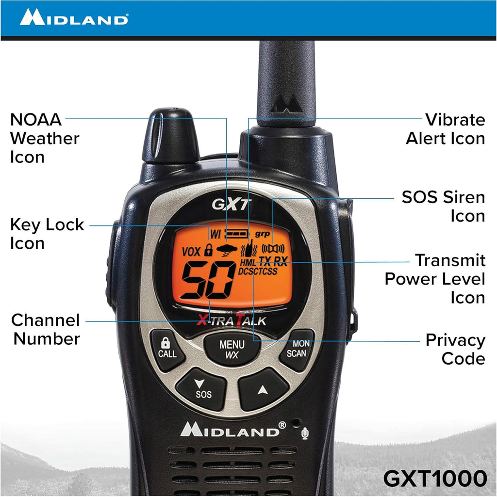 GMRS Two Way Radio with NOAA Weather Scan and Alert, 50 Channels, 10 Radios Y734