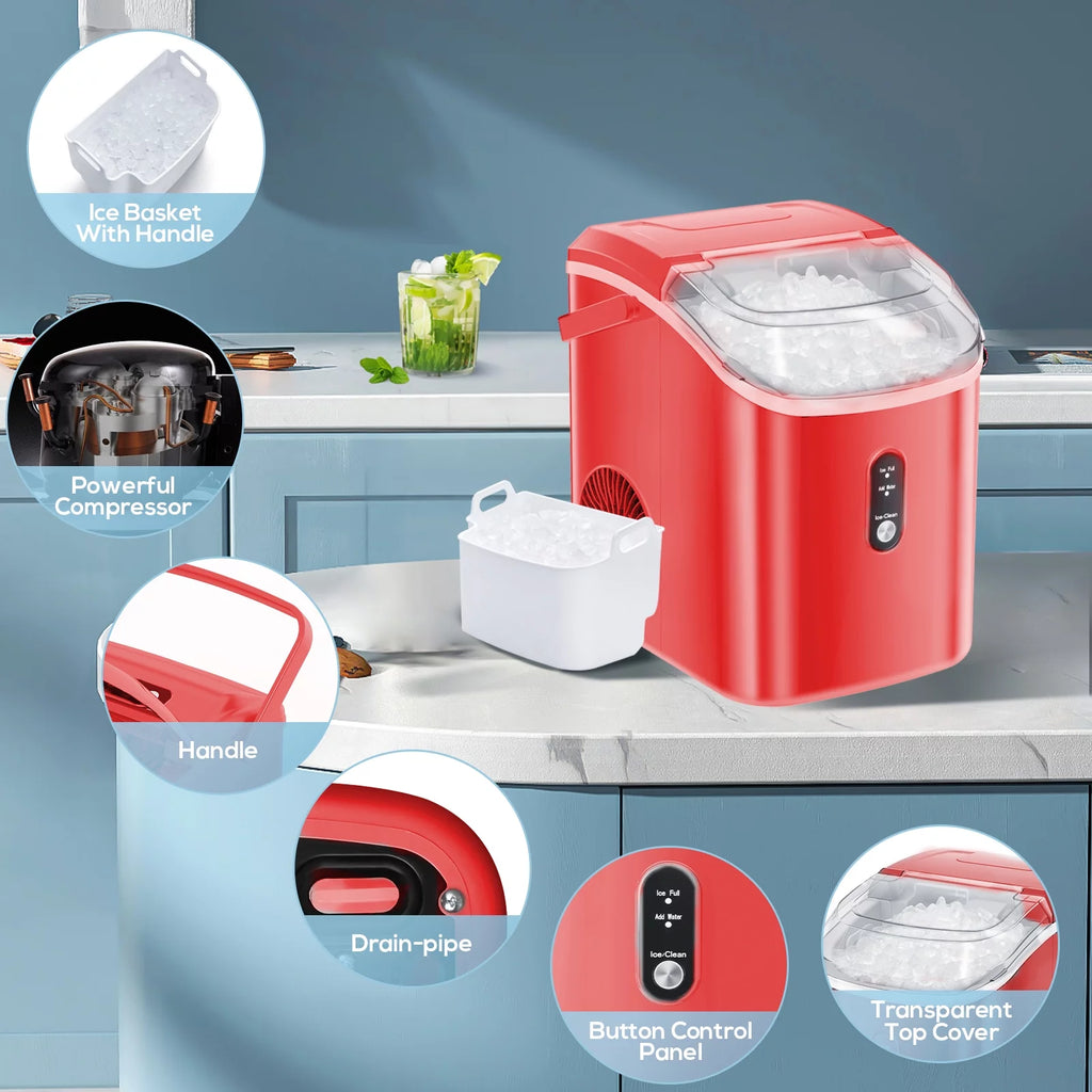 Nugget Ice Maker Countertop 33lbs/24H Self-Cleaning Portable Ice Machine Gray Q280