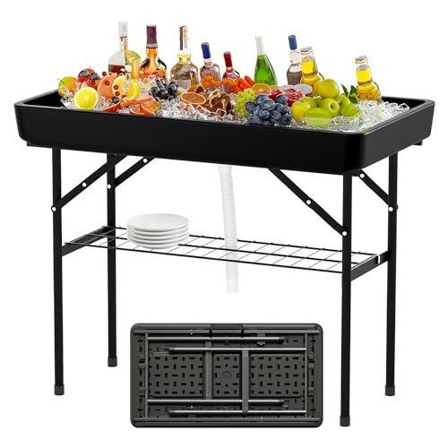 Folding Ice Cooler Table with Storage Shelf, White S1397
