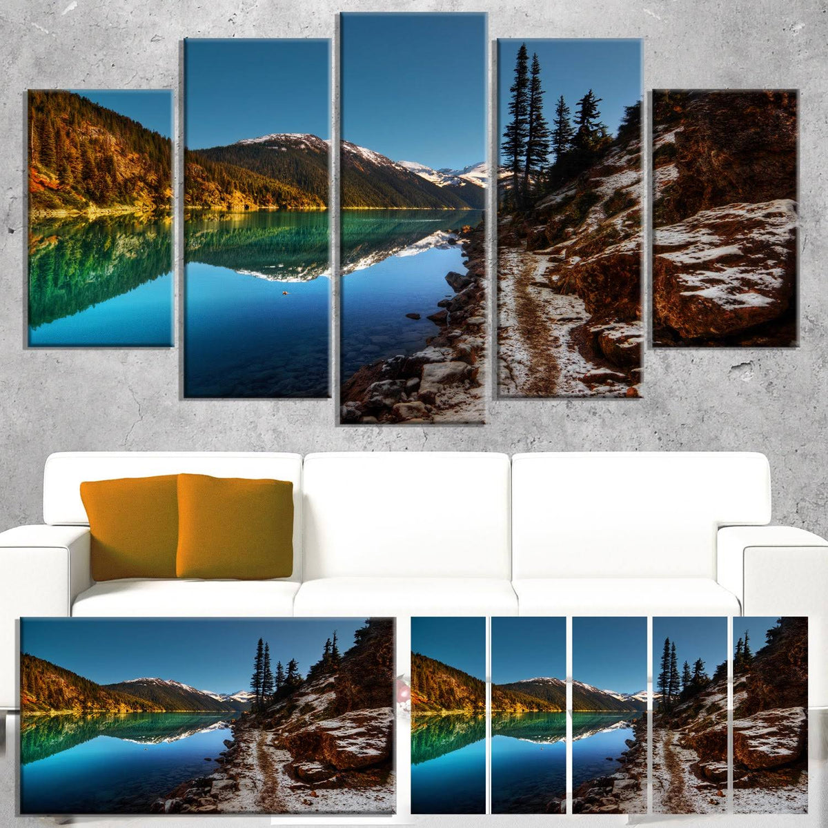 Blue Clear Lake with Mountains Art Canvas U764