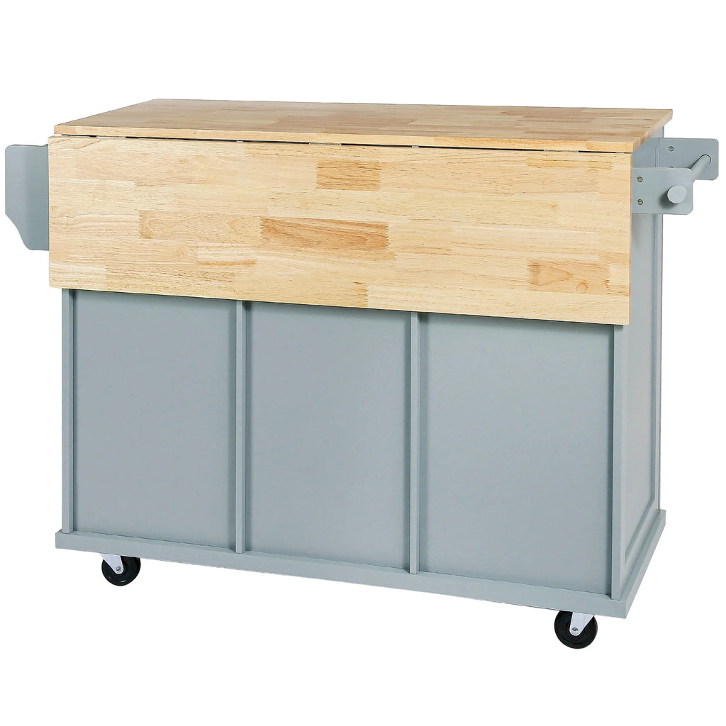 Blue Kitchen Island Cart with Drop-Leaf Countertop and 3 Drawers D5943
