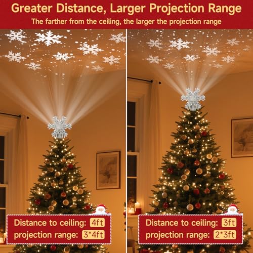 Lighted Christmas Tree Topper with Rotating Snowflake Projector W726506