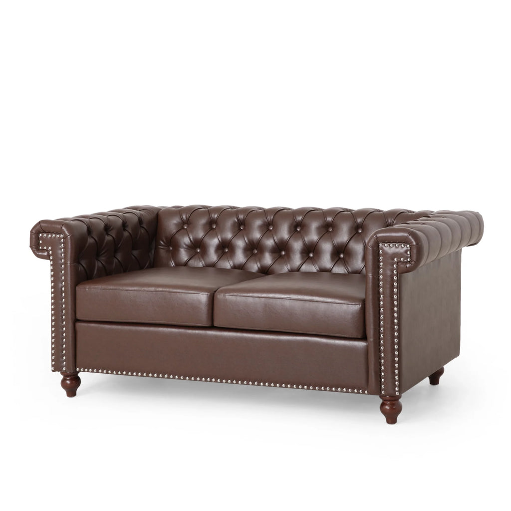 Dark Brown Faux Leather Loveseat E44769