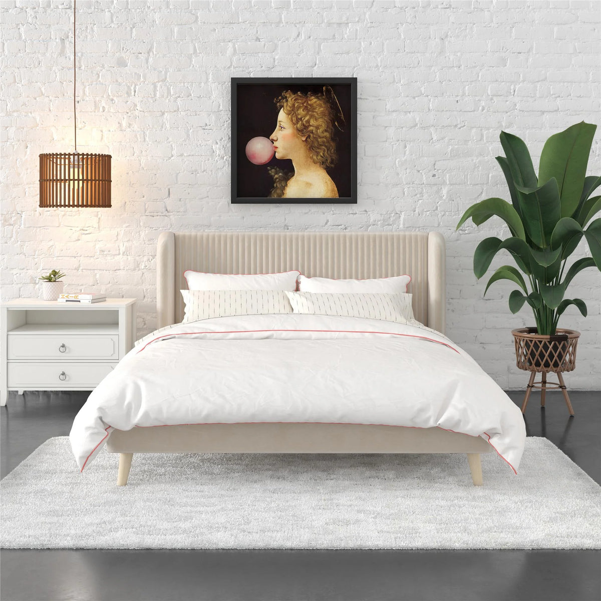 Queen Ivory Velvet Upholstered Wingback Bed P295
