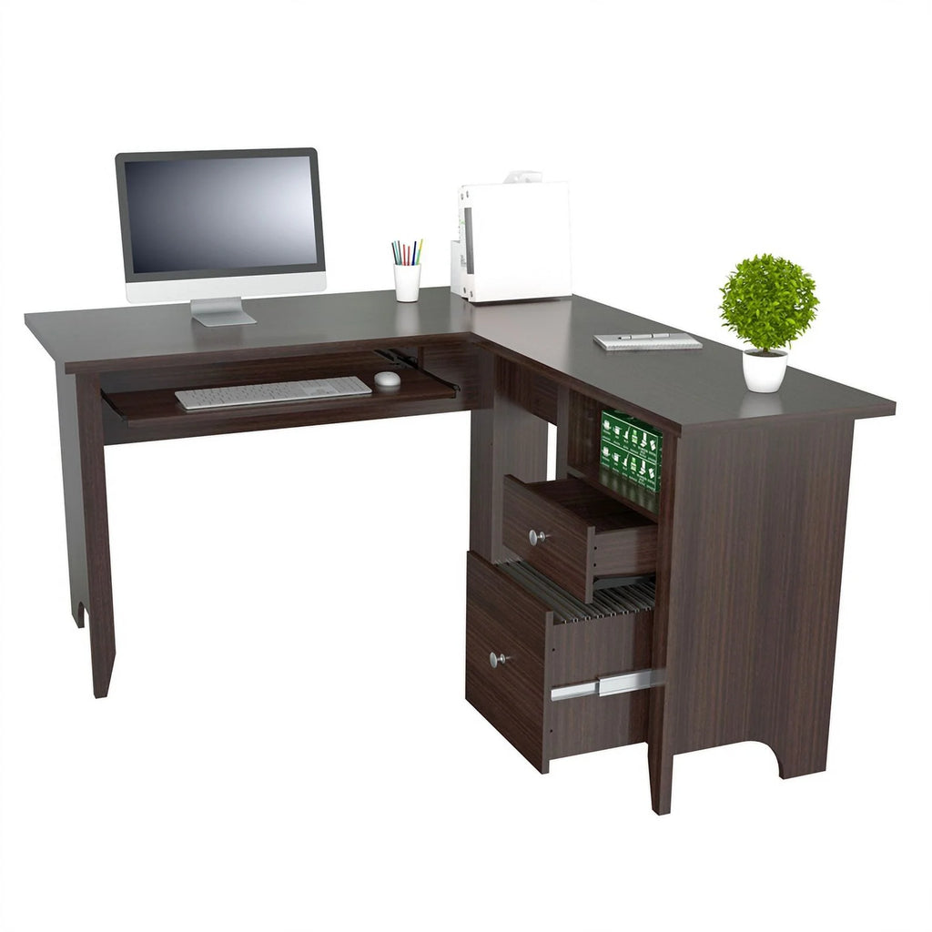 L-Shaped Computer Desk & Corner Bookcase W542