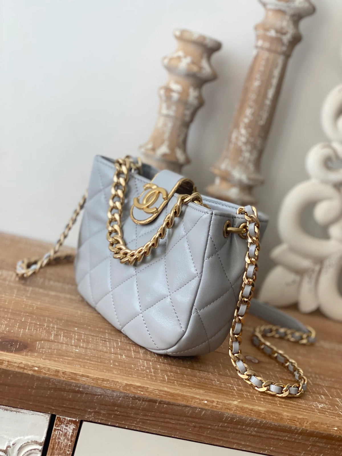 Small Hobo Bag Gold Hardware Grey Shoulder Bag A592281