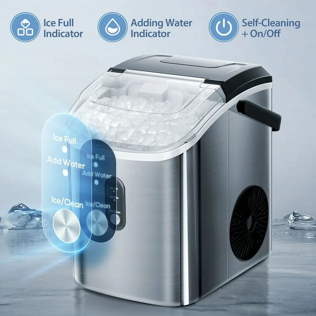 Nugget Ice Maker Countertop with Soft Chewable Pellet Ice, 33lbs/24H, Self-Cleaning, Stainless Steel J795