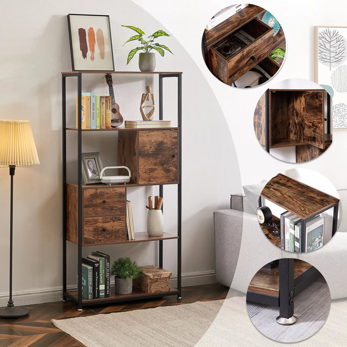 4-Tier Wooden Bookshelf with Drawer X115