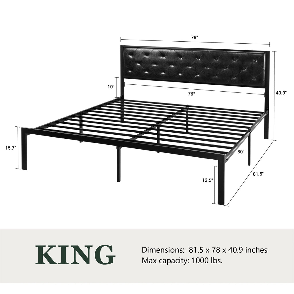 Twin Size Metal Bed Frame with Upholstered Headboard P965541
