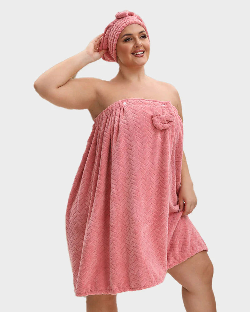 Adjustable Plus Size Bath Skirt & Quick-Dry Cap Set I423760
