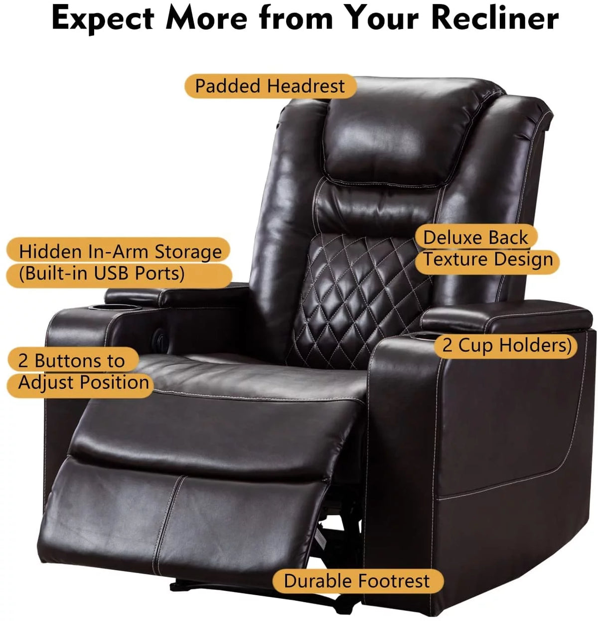 Brown Leather Power Recliner Chair J135