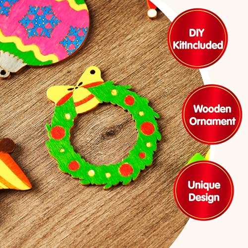 60 Pcs Unfinished Wooden Hanging Ornaments Craft Kit I861401