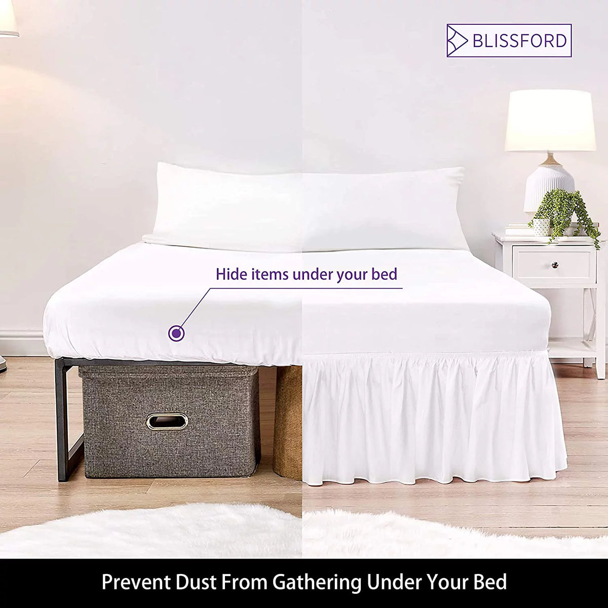 Queen White 21" Drop Ruffled Bed Skirt Y72493