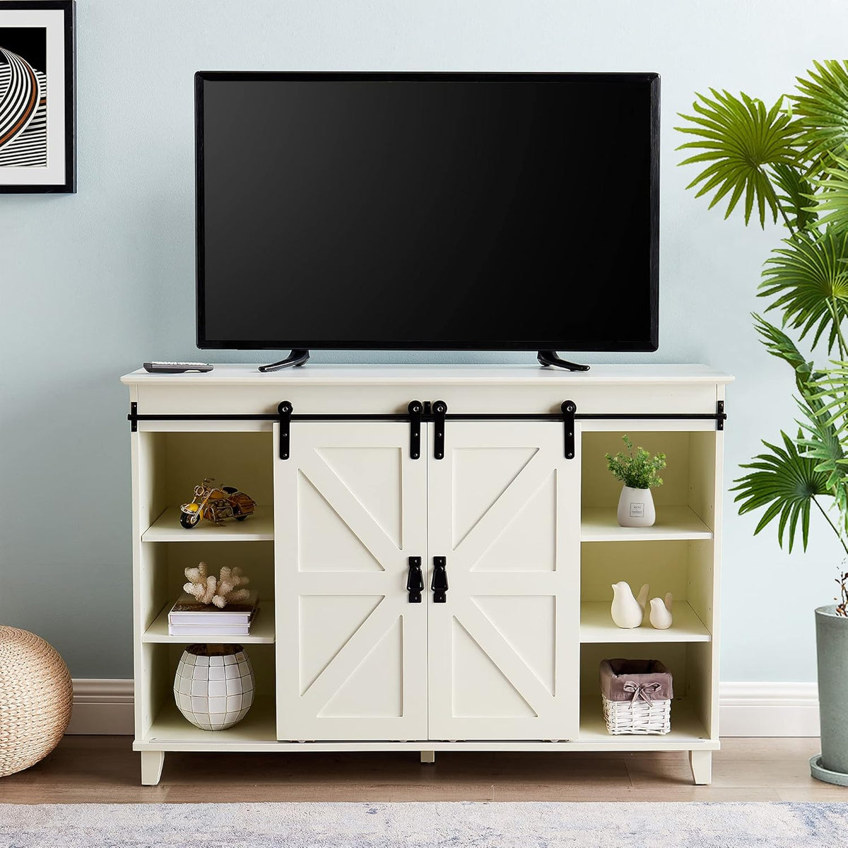 Farmhouse TV Stand with Sliding Barn Doors R961
