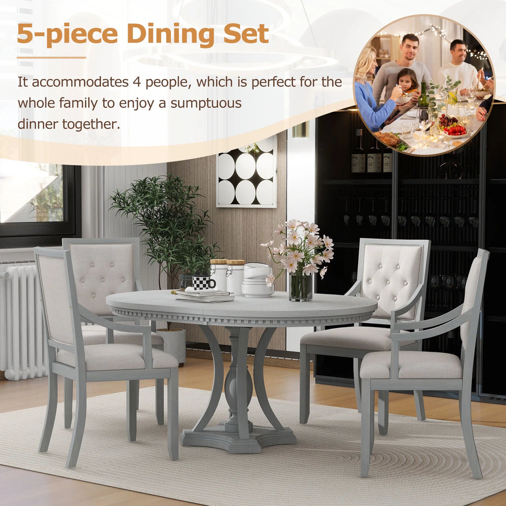 5 Piece Gray Wood Dining Table Set with 4 Upholstered Chairs Z92760