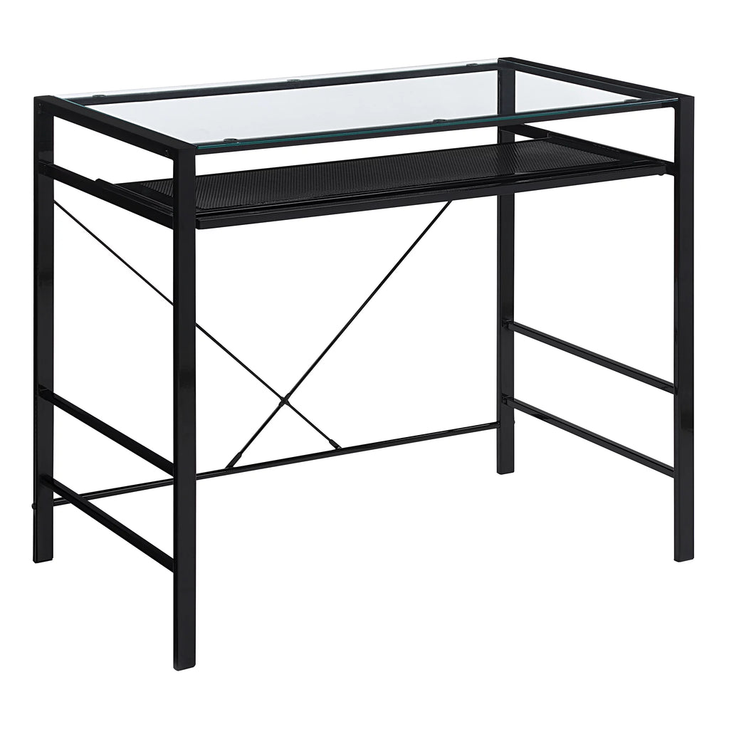 Computer Desk with Clear Tempered Glass Top and Black Metal Frame H139