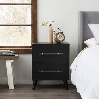 Black 2 Drawer Nightstand U3099