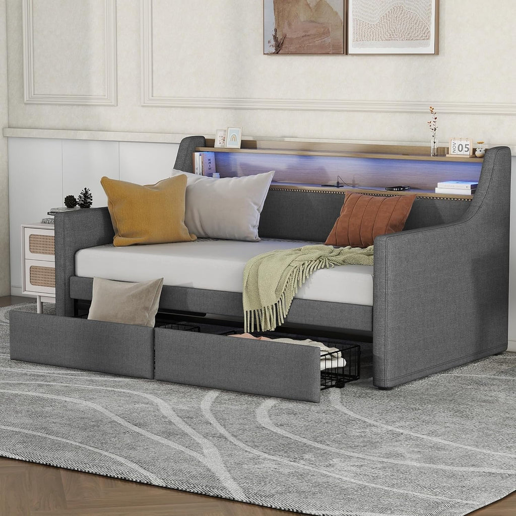 Upholstered Daybed with 2 Storage Drawers C4840