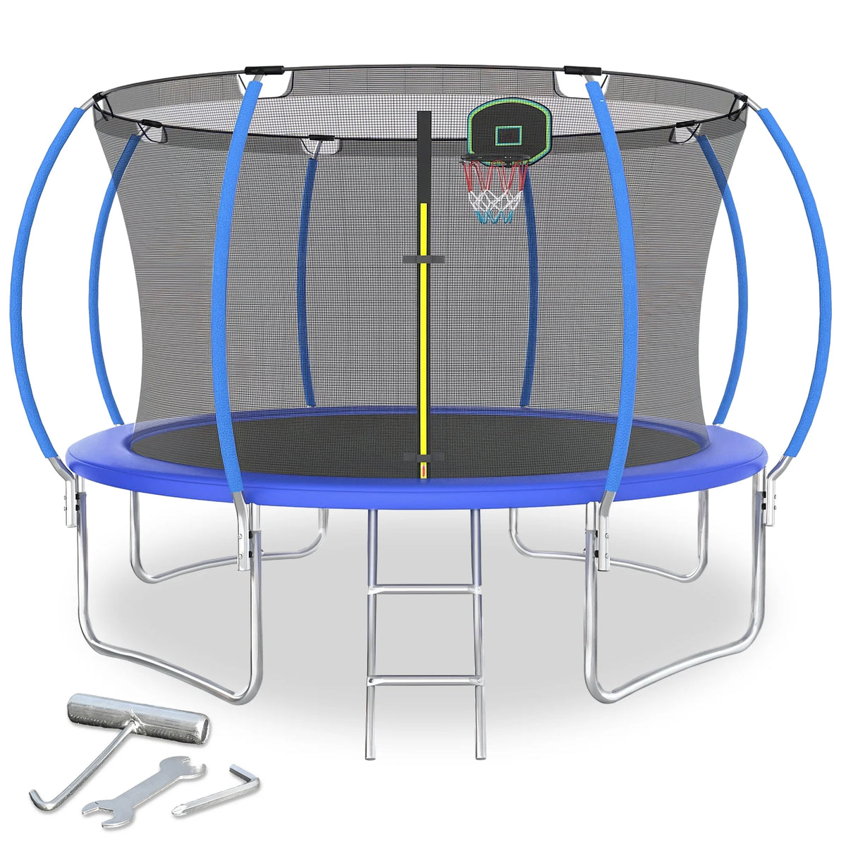 12FT Trampoline with Basketball Hoop and Safety Enclosure Net M7636