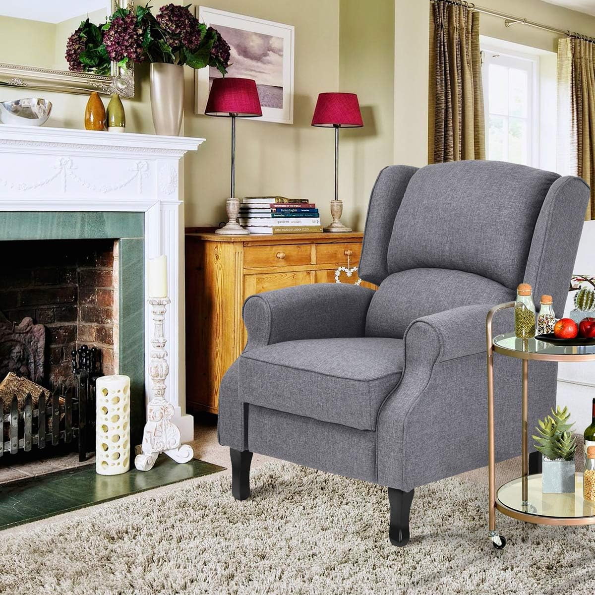 Gray Fabric Manual Push Back Recliner Sofa H2444
