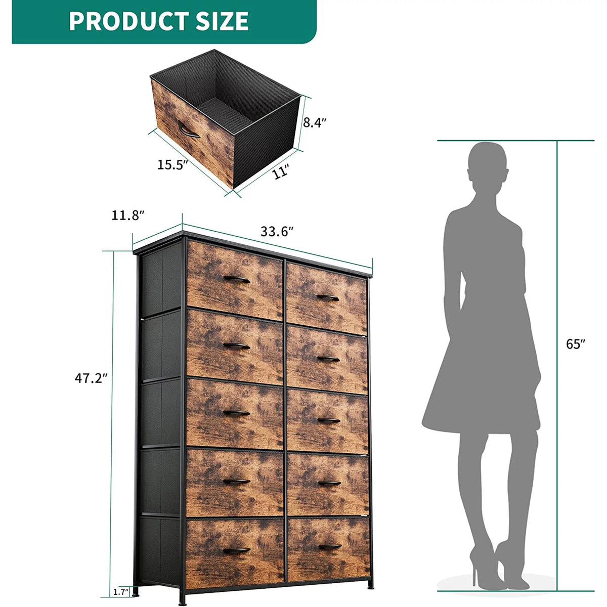 Tall 10 Drawer Fabric Storage Dresser C555