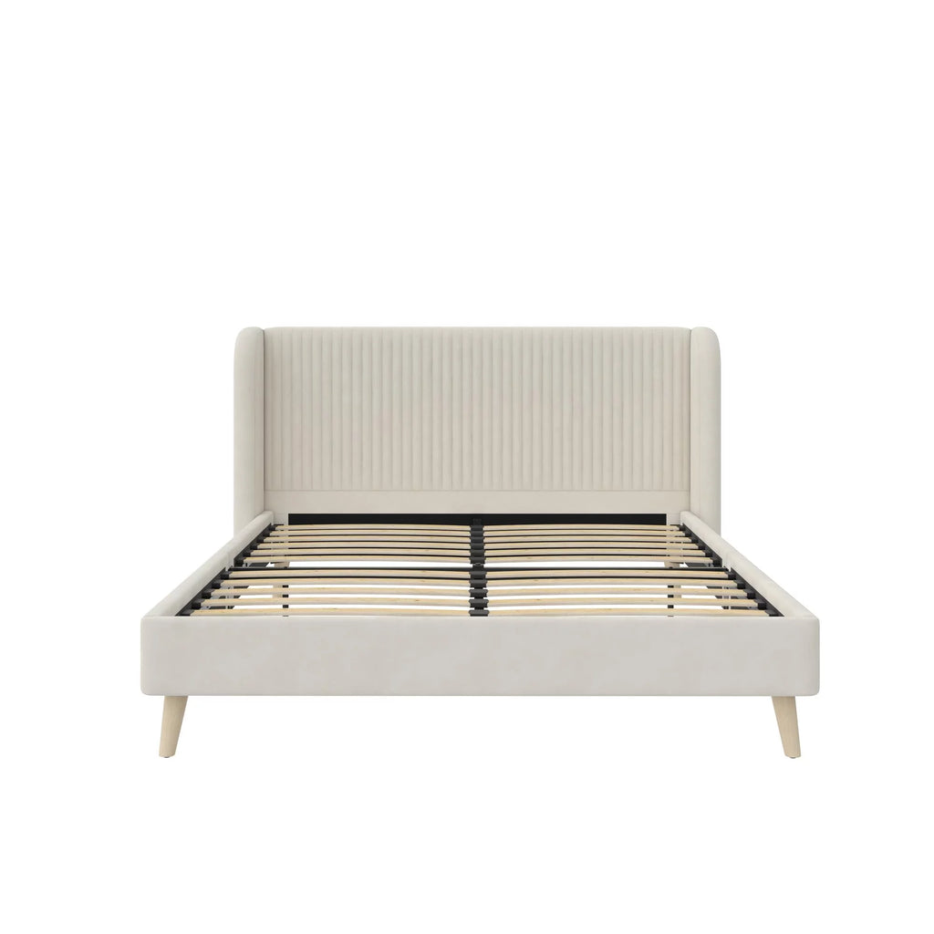 Queen Ivory Velvet Upholstered Wingback Bed P295
