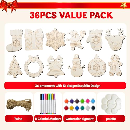 60 Pcs Unfinished Wooden Hanging Ornaments Craft Kit I861401