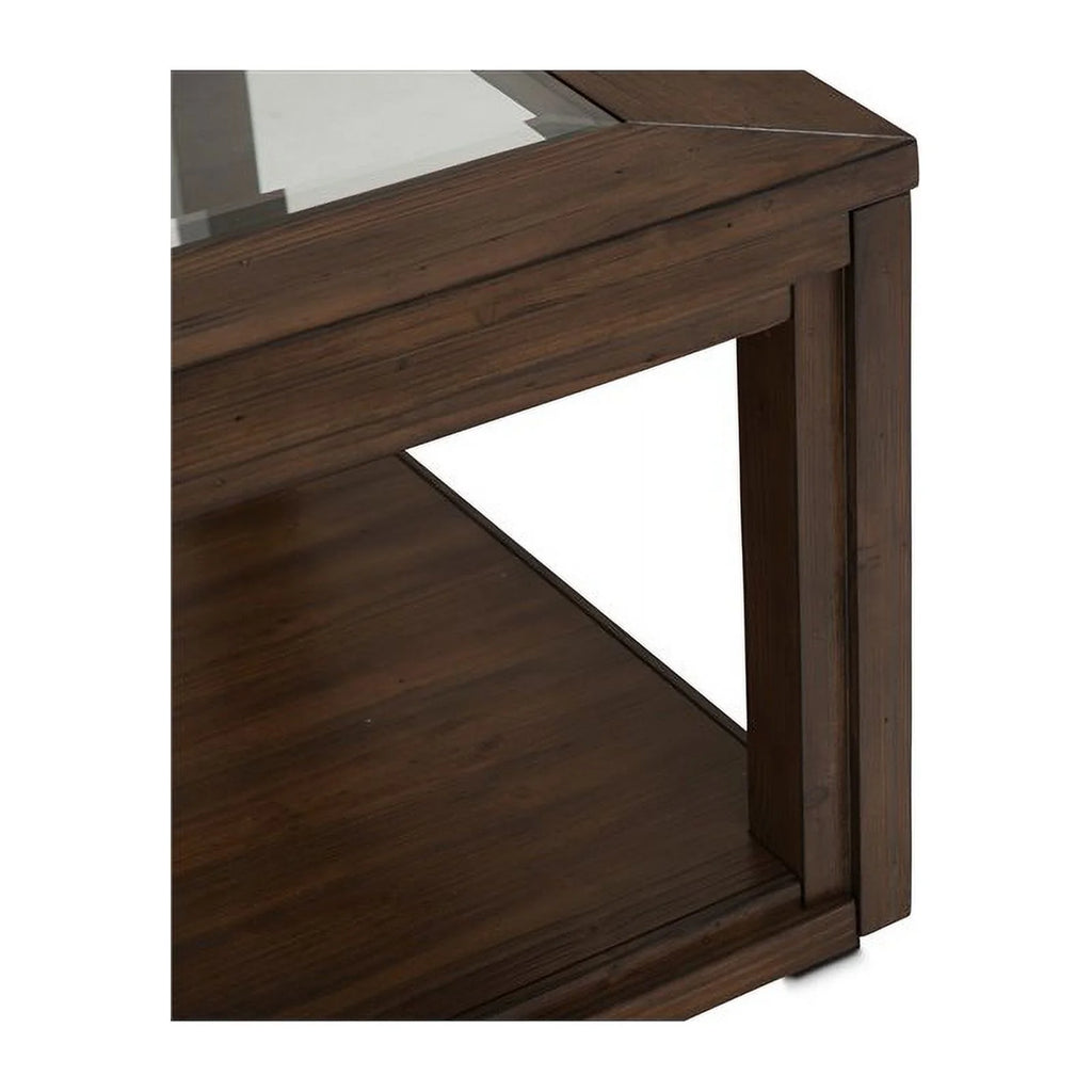 Rectangular Wood & Glass Coffee Table in Rustic Brown Q625