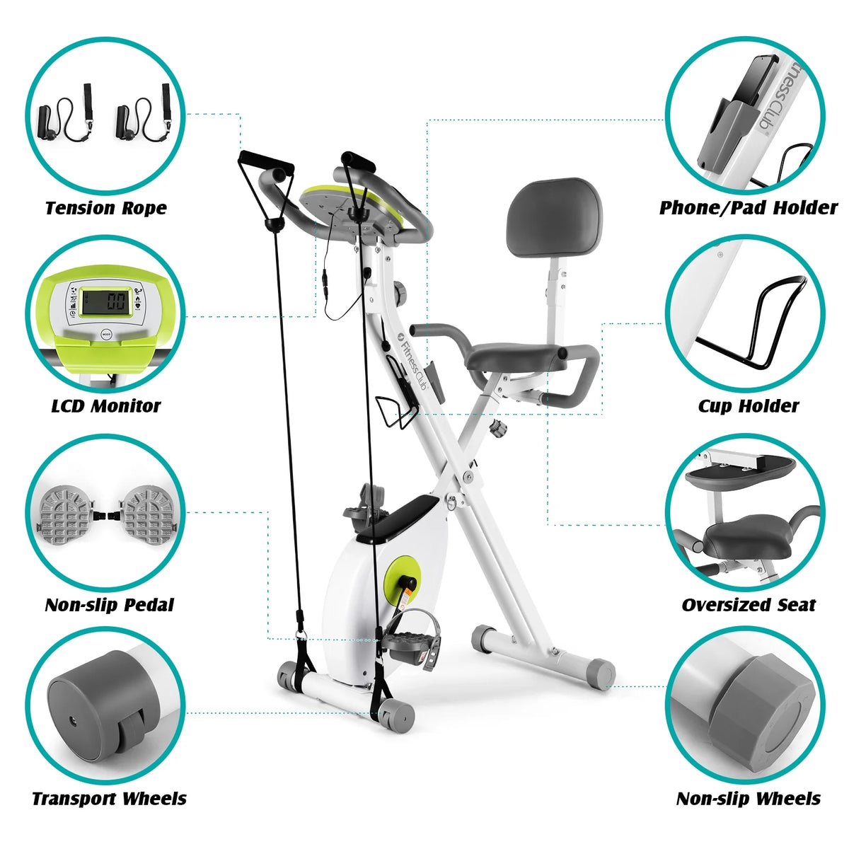 Folding Upright Cycling Exercise Bike with Backrest Magnetic Resistance I585066