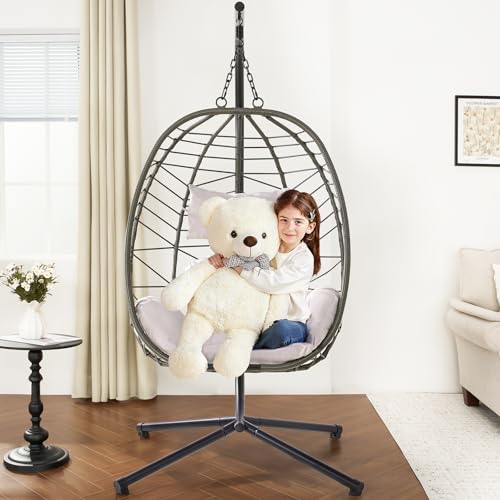 Hanging Egg Chair with Stand, Cushion, Dual Chains, 350LBS Capacity R636870