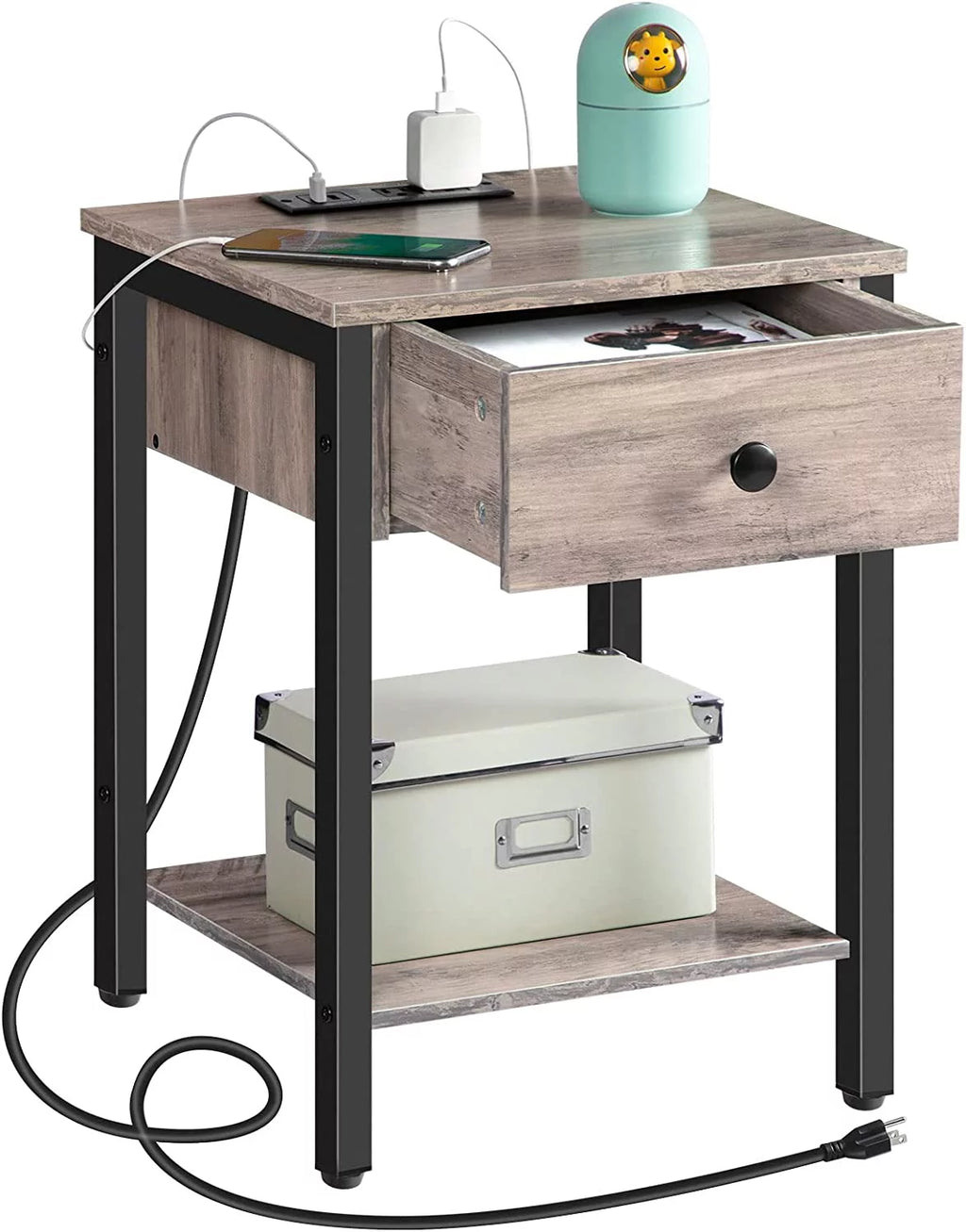 Set of 2 Nightstands with Charging Station & USB Ports D841224