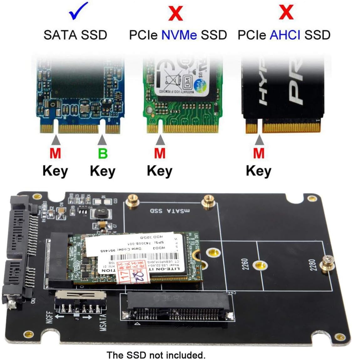 M.2 NGFF B-Key & mSATA SSD to SATA Adapter Enclosure with Switch K3017