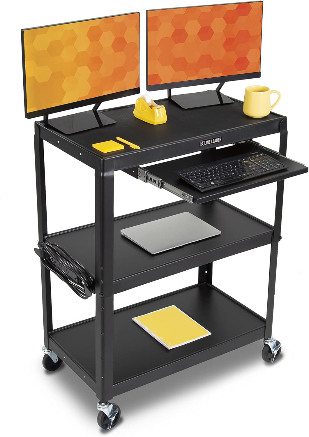 Extra Wide AV Cart with Lockable Wheels and Keyboard Tray W3877