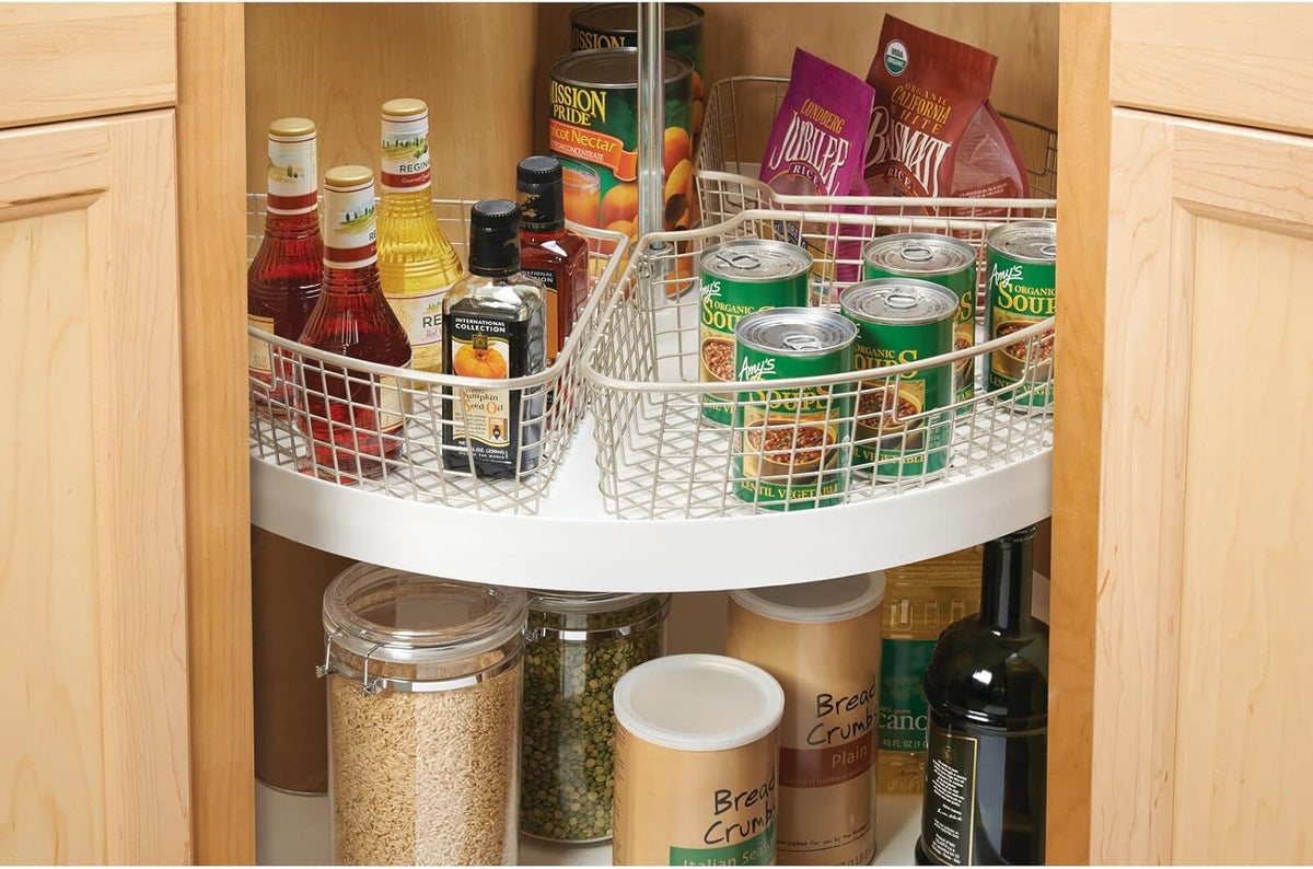 Metal Lazy Susan Storage Organizer Basket with Front Handle - 4 Pack I76037