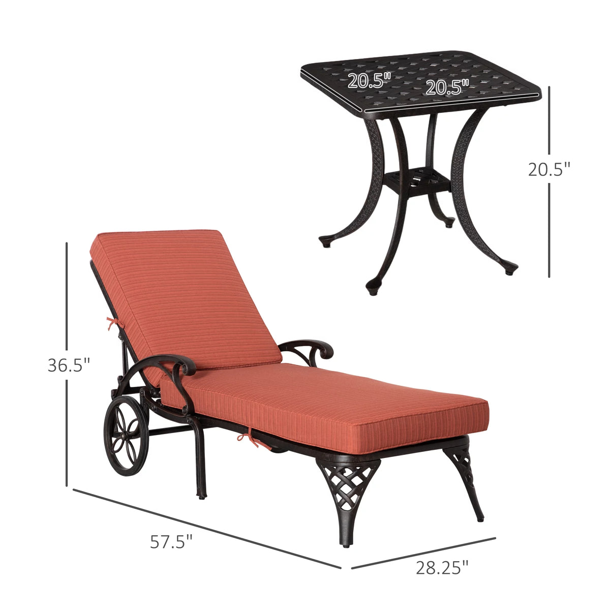 Adjustable Outdoor Chaise Lounge Chair and Side Table Set A19991