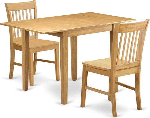 3 Piece Kitchen Set with Rectangle Dropleaf Table and 2 Chairs, Oak C82244