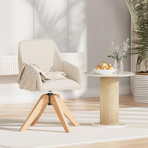 Beige Faux Linen Swivel Accent Chair with Arms X196