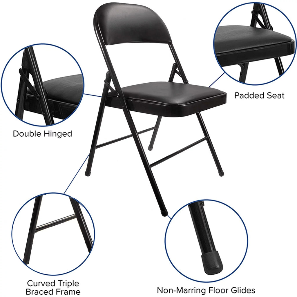 Black Metal Folding Chairs with Padded Seats, 6 Pack U4618