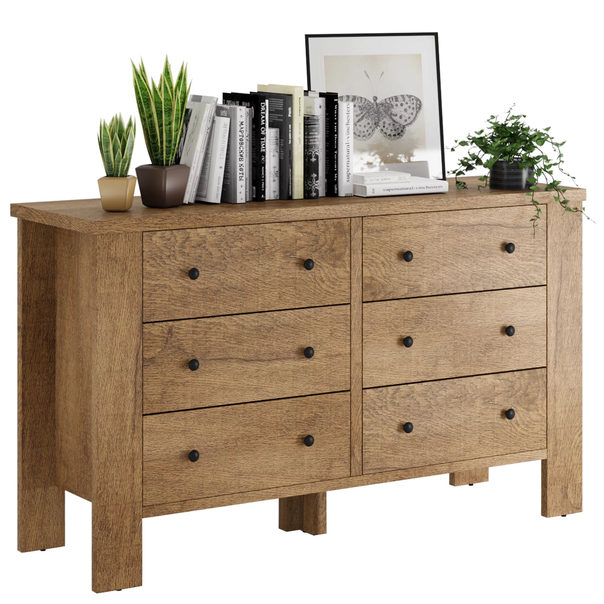 6 Drawer Wood Dresser with Round Handles B688763